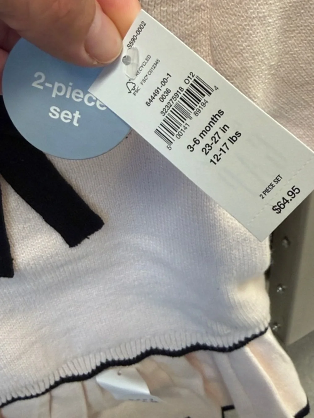 GAP Pale Pink Knit Dress with Black Bow Trim